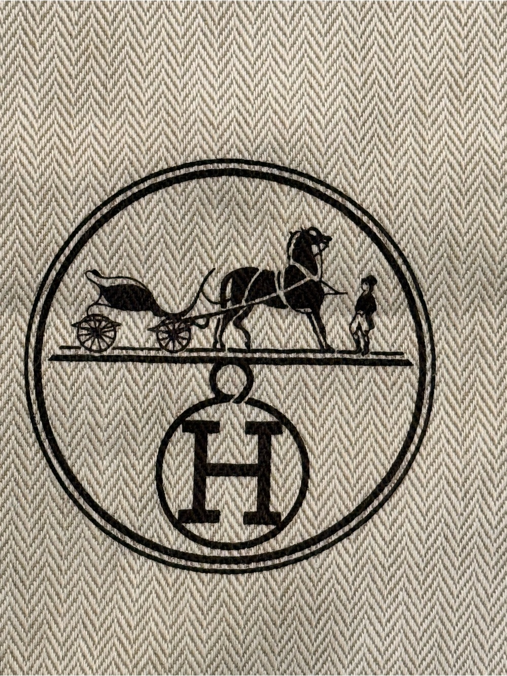 Hermès Paris logo Herringbone Tweed Drawstring Birkin Dust Bag 24” x 21”